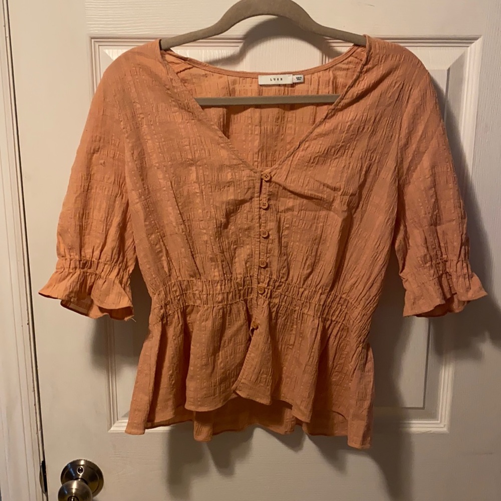 Pink button down top